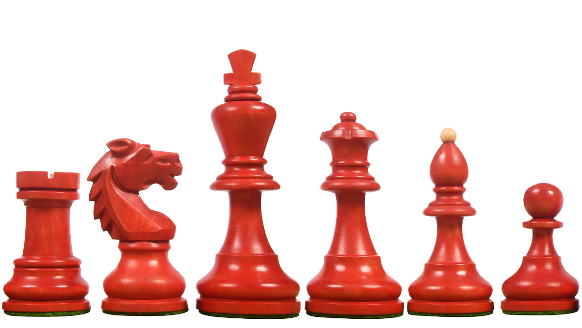 Special Edition Reproduced Vintage 1950's Circa Bohemia Staunton Series German Chess Pieces in Stained Crimson Boxwood - 3.89" King