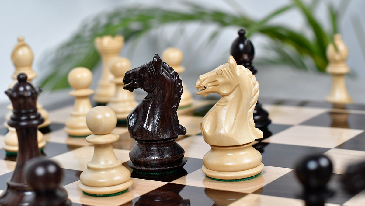 Fierce Knight (The Queen's Gambit) Staunton Wooden Chess Pieces in Indian Rosewood & Box Wood - 3.5" King