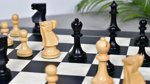 Combo Of Old Vintage English Staunton Series Chess Pieces in Ebonized Wood & Boxwood - 3.8" King With Wooden Black Anigre/ Maple Chess Board