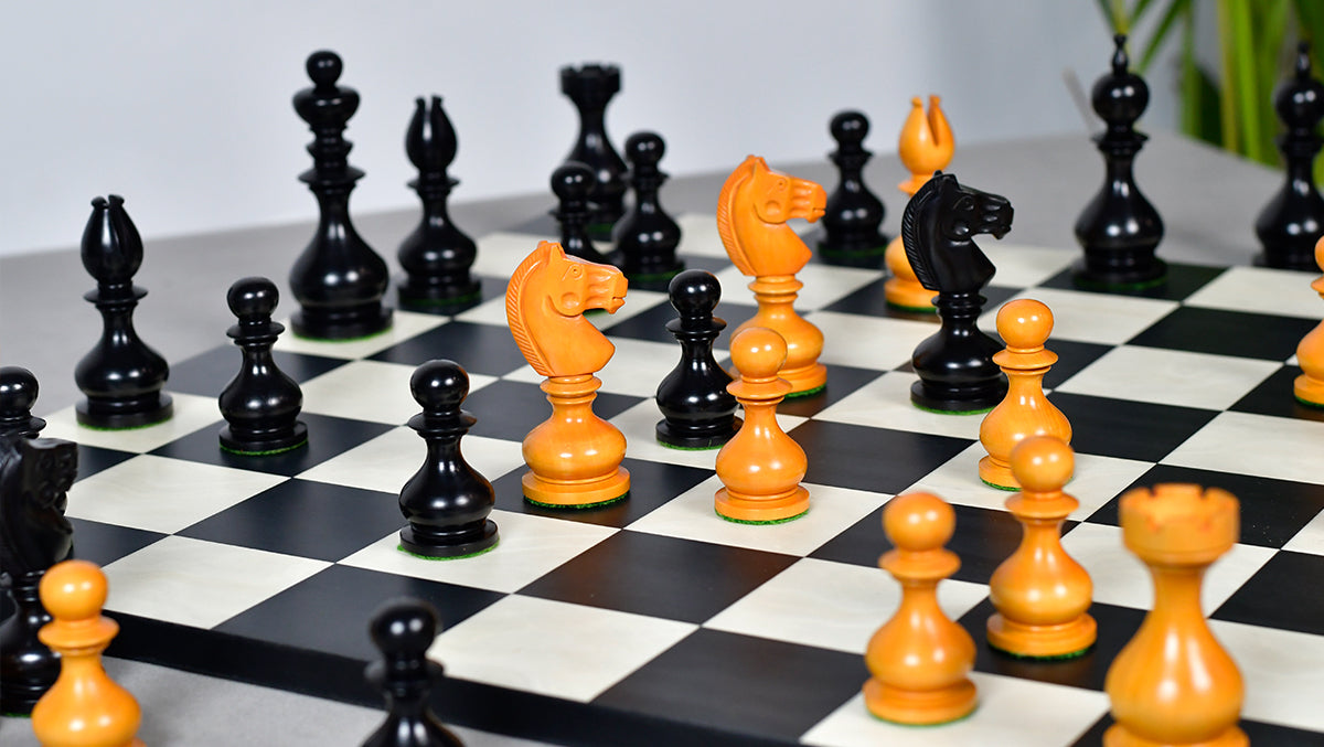 Antique Dublin Calvert Chess Pieces in Ebonized & Antiqued Boxwood 4.1" King - 850 Grams