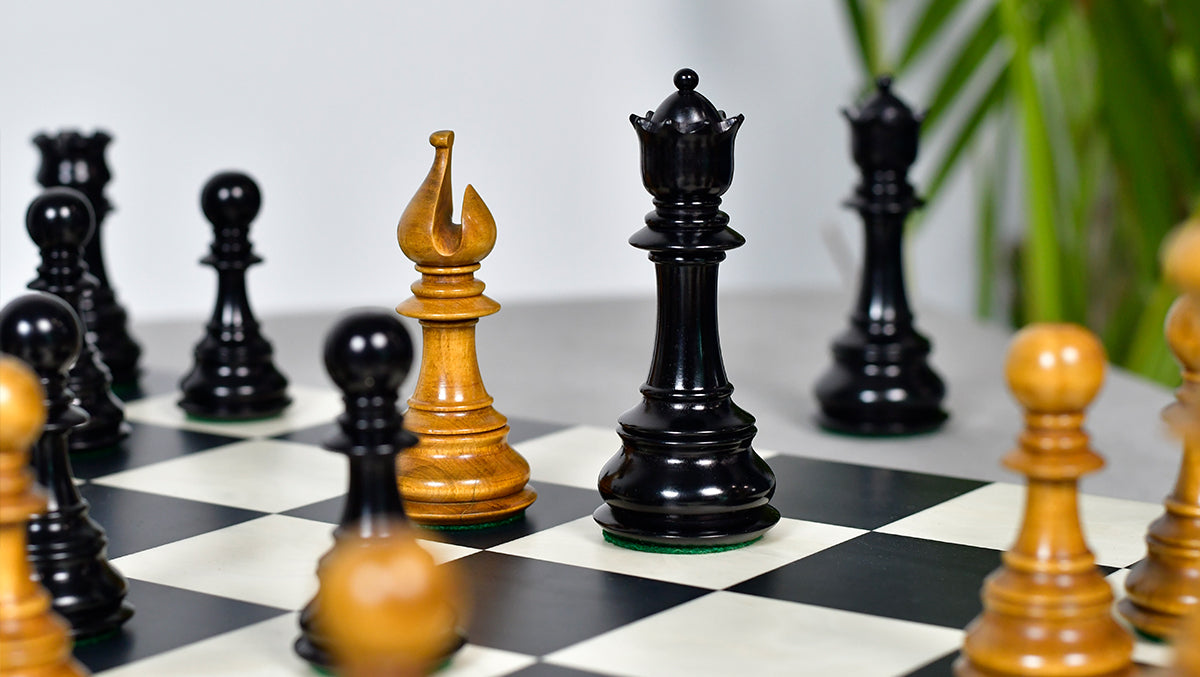 War Admiral Antiqued Chess Pieces – 4.4" King – Handcrafted Staunton Design in Ebony Wood & Antiqued Boxwood