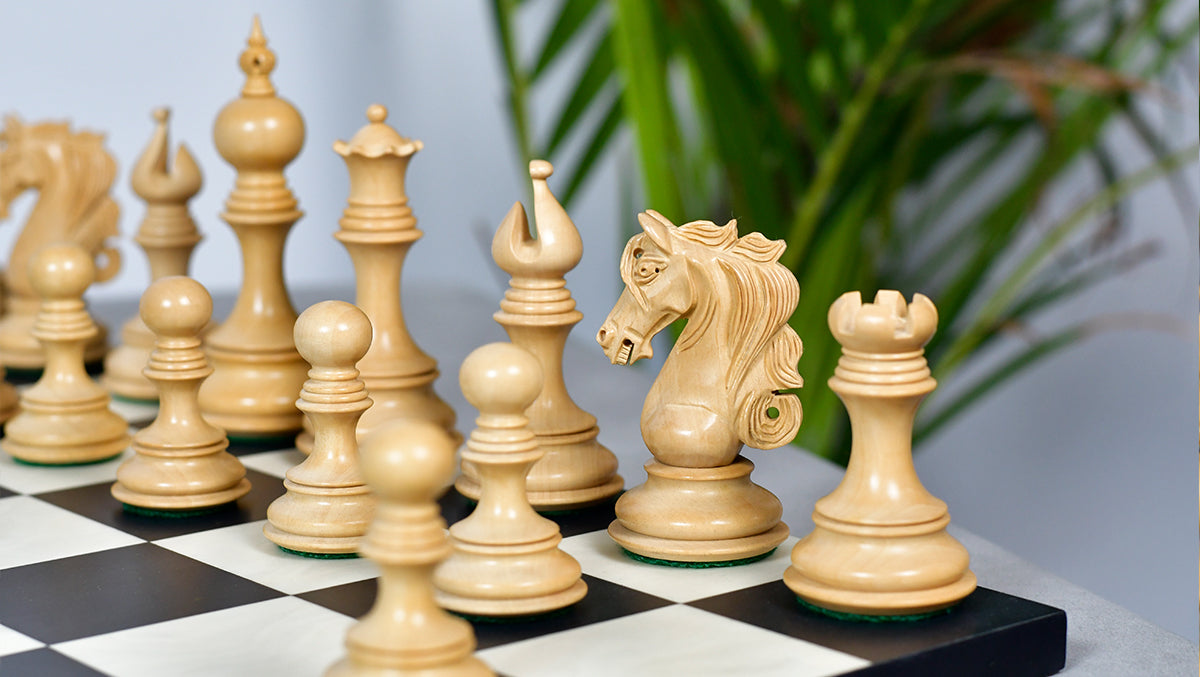Admiral Series II Staunton Luxury Chess Pieces in Ebony Wood & Boxwood - 4.5" King