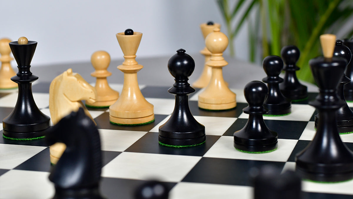 Russian (Soviet Era) Series Chess Pieces in Ebonized Boxwood & Natural Boxwood - 3.75" King