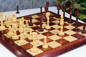Lotus Series Blood Red Pipe Shaped Chess Pieces in Bud Rose & Box Wood - 6.14" King