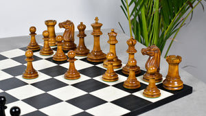 Circa 1887 Turner Teich Soviet-Staunton Style Weighted 4" Chess Pieces in Ebony & Antiqued Boxwood - 1700 Grams Weight