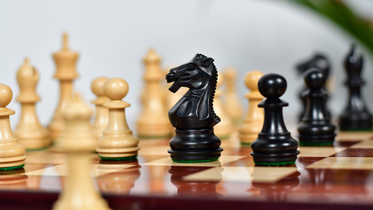 Laughing Knight Staunton Series Chess Pieces in Ebonized & Boxwood - 3.0" King