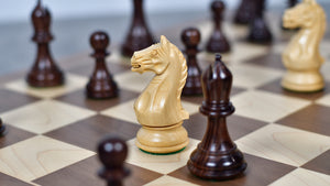 Fierce Knight (Queen's Gambit Series) Staunton Chess Pieces in Rosewood & Boxwood - 4.1" King