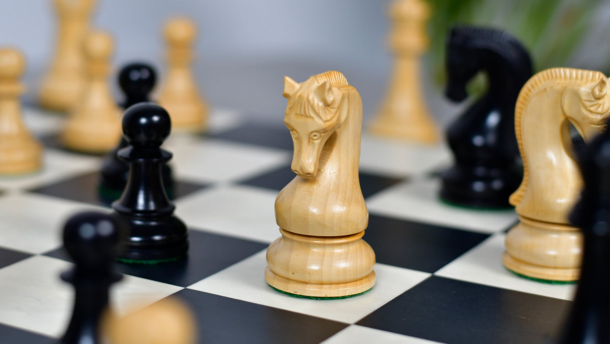 Leningrad Club-Sized Wooden Chess Pieces in Black Ebonized Wood & Boxwood- 4.0" King