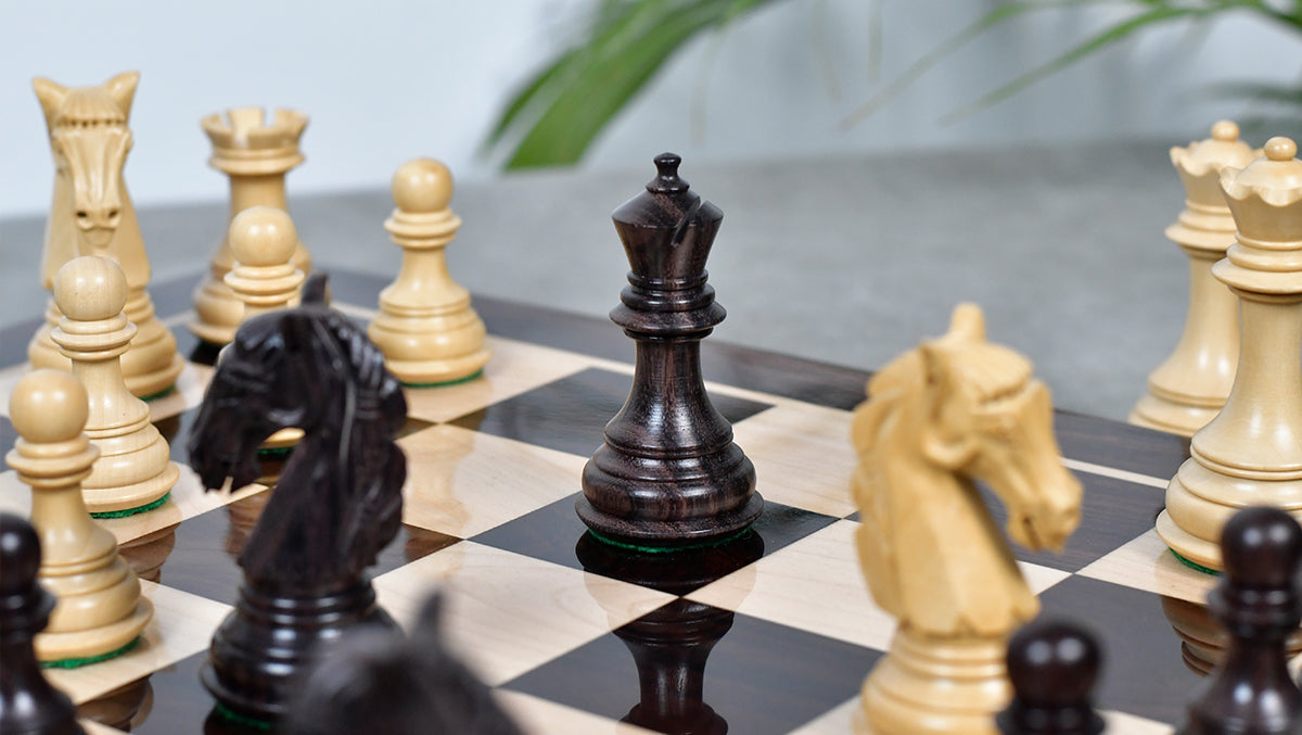3.8'' New Columbian Staunton Series Chess Pieces in Rosewood & Boxwood - 1100 grams
