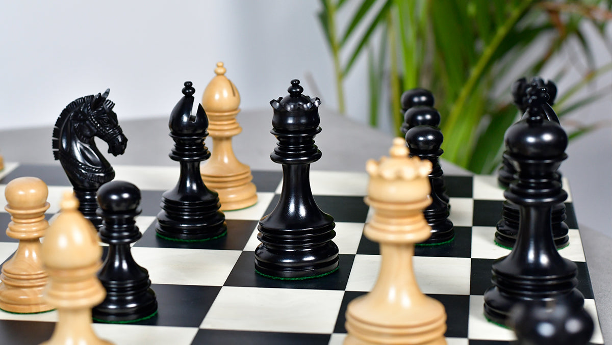 Indian Chetak II Customized Lead Weighted Luxury Chess Pieces in Ebony wood / Boxwood - 4.3" King extra Queens
