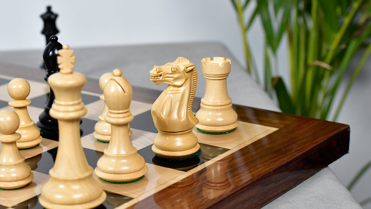 Desert Gold Staunton Series Wooden Chess Pieces in Ebonized Boxwood & Natural Boxwood - 4.0" King