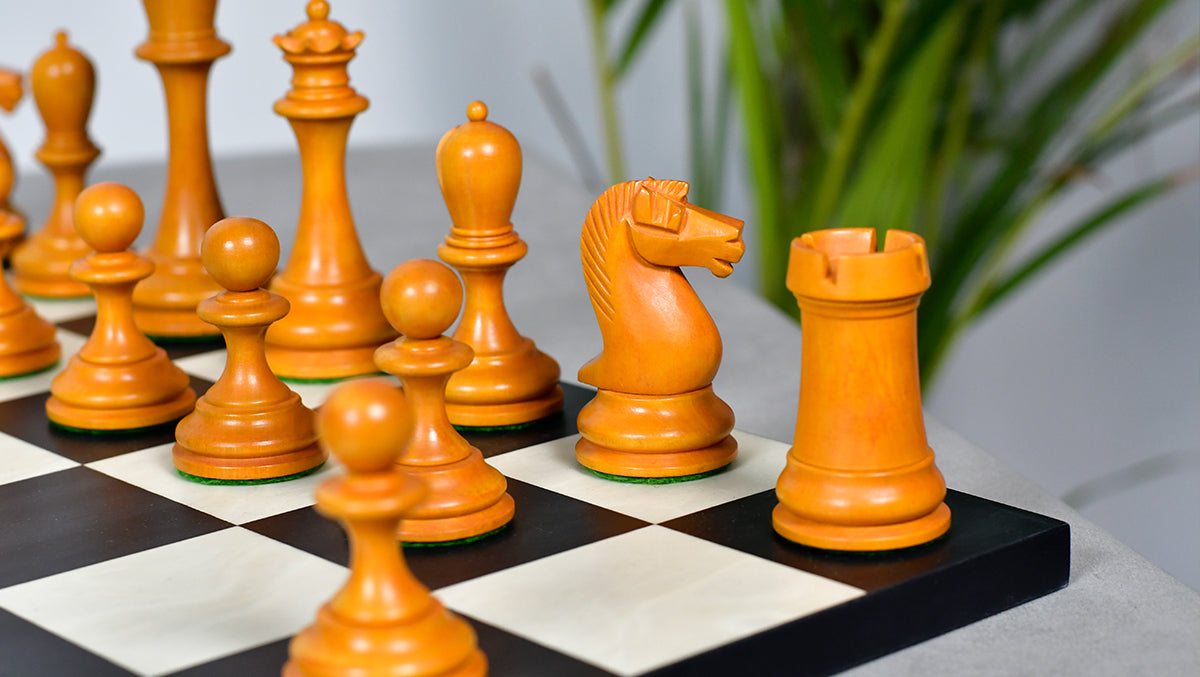 Reproduced B & Co 1860s Antique Chess Pieces in Ebony / Antiqued Box wood - 3.9" King