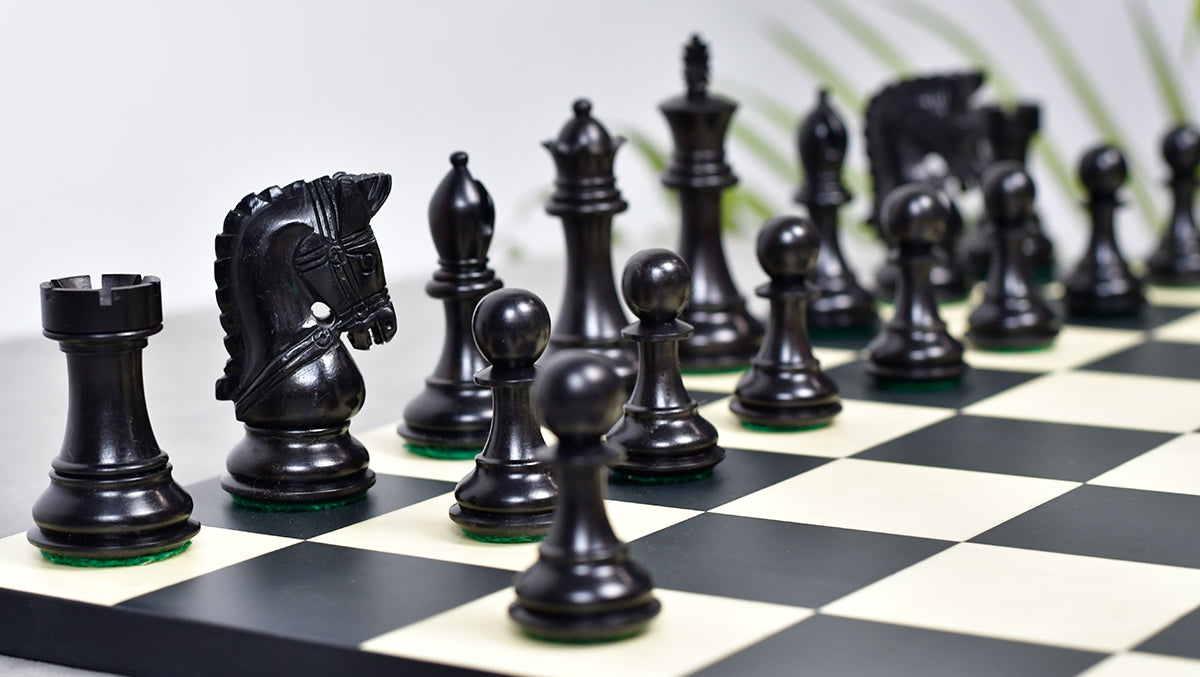 3.58" Bridle Series Wooden Chess Pieces in Ebony & Box Wood - 1200 Grams