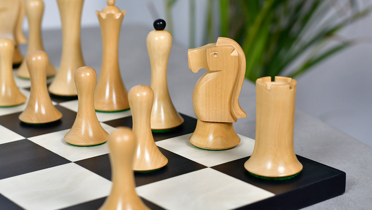 Minimalist Soviet-Style Chess Pieces In Ebonized & Boxwood - 3.7” King
