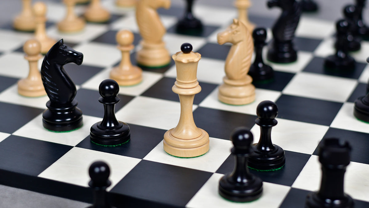 The Repro of Averbakh 1949 Moscow Chess Championship Chess Pieces in Ebonized & Boxwood 4.20 inch King - 1130 Grams Weight