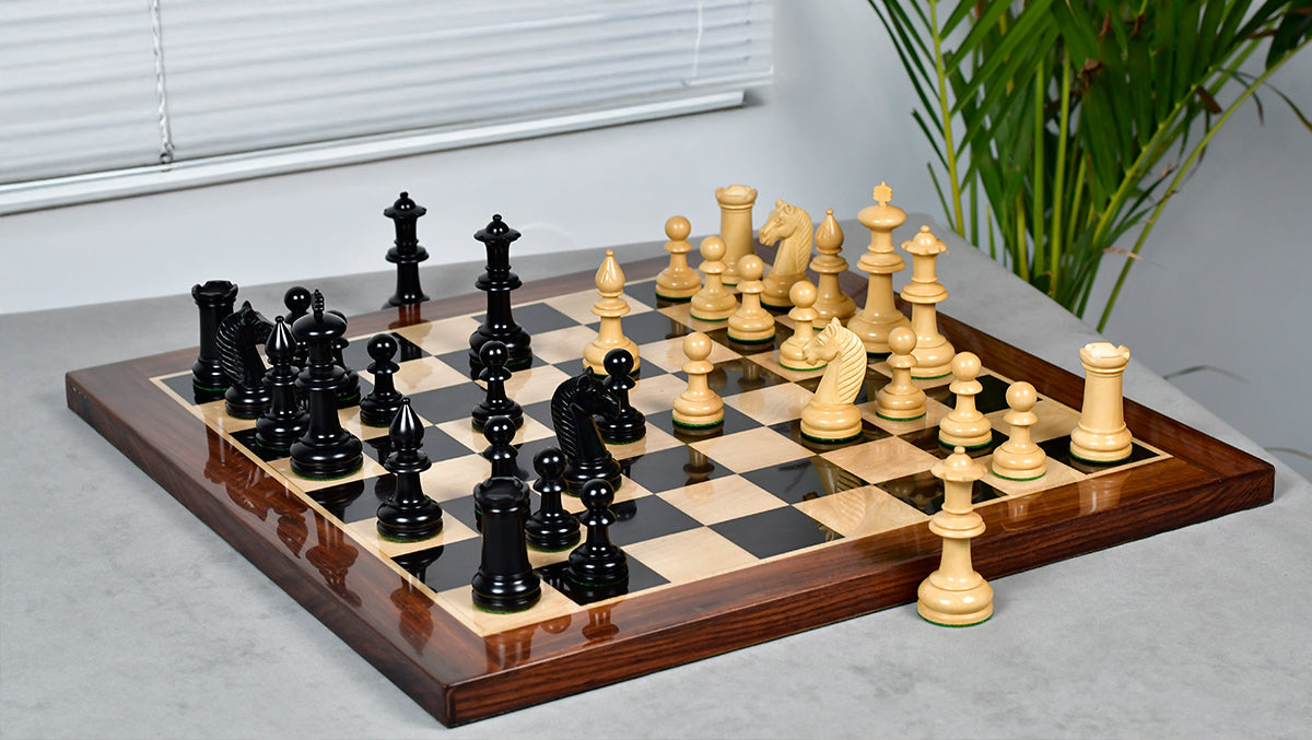 19th Century Antique Austrian Series Hand Crafted Chess Pieces in Ebonized & Boxwood - 4.2" King
