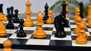 19th Century Antique Austrian Series Chess Pieces in Ebonized Boxwood & Antiqued Boxwood - 4.27" King - Colllector Chess