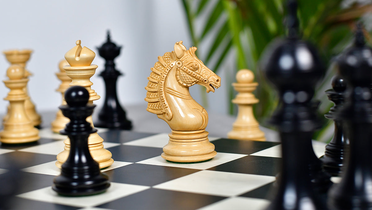 The Sikh Empire Series Triple Weighted Wooden Handmade Chess Pieces in Genuine Ebony Wood and Indian Boxwood - 4.5" King with Extra Queens