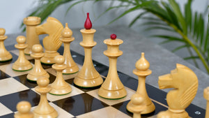 1950s' Soviet (Russian) Latvian Chess Pieces in Stained Crimson / Box Wood - 4.1" King - 1050 Grams