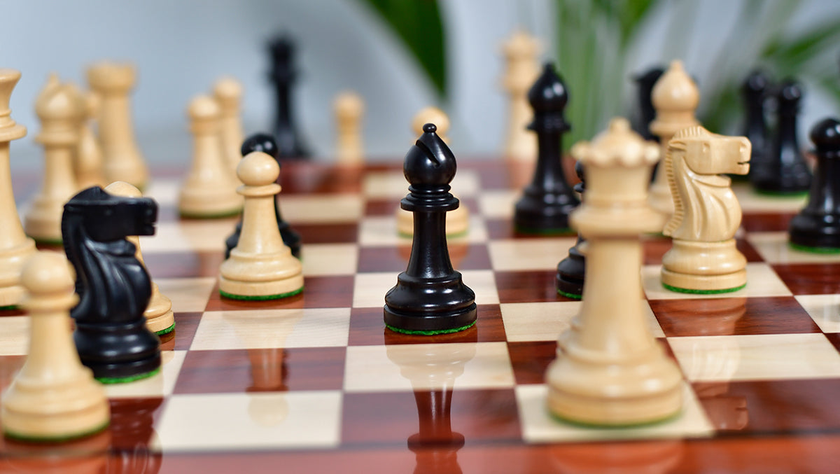 Canadian Staunton Series Chess Pieces in Ebonized Boxwood /Natural Boxwood - 3.3" King