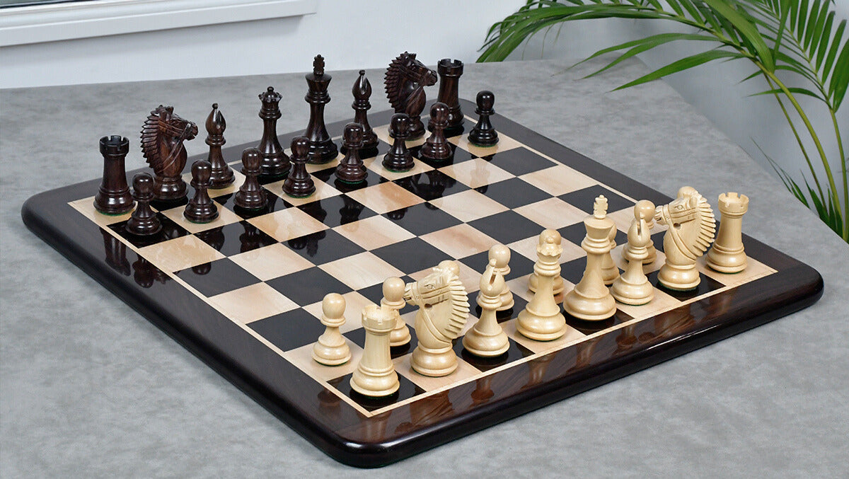 The Bridle Knight Series Wooden Chess Pieces in Indian Rosewood & Box Wood - 4.1" King