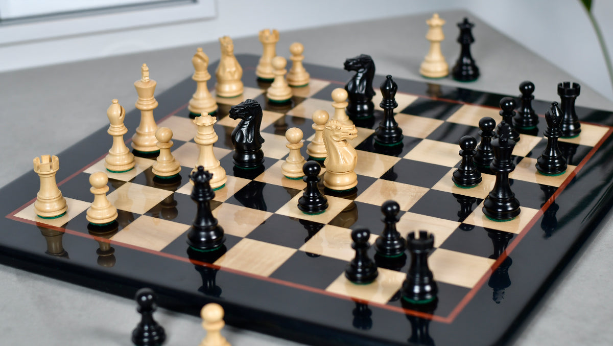 Classic 101 Staunton Series Club Sized Wooden Chess Pieces In Ebony Wood & Box Wood - 3.0" King