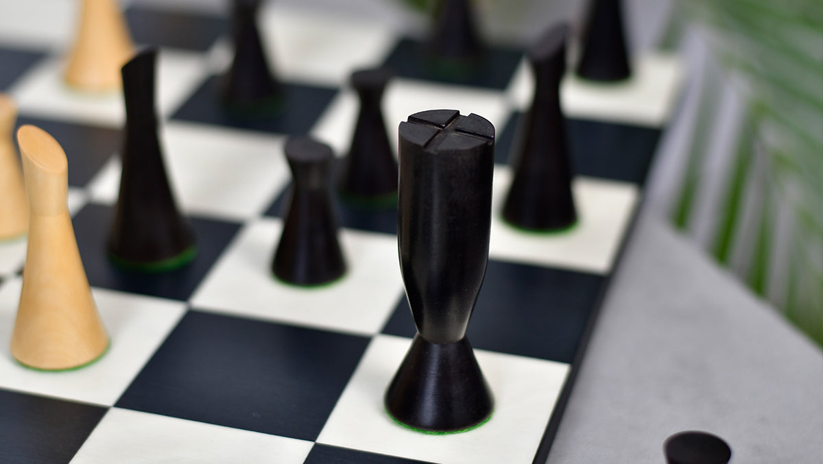 Minimalist Series Midnight Contemporary Chess Pieces in Ebonized Boxwood & Box Wood - 3.4" King