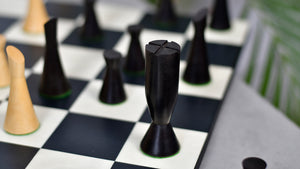 Minimalist Series Midnight Contemporary Chess Pieces in Ebonized Boxwood & Box Wood - 3.4" King