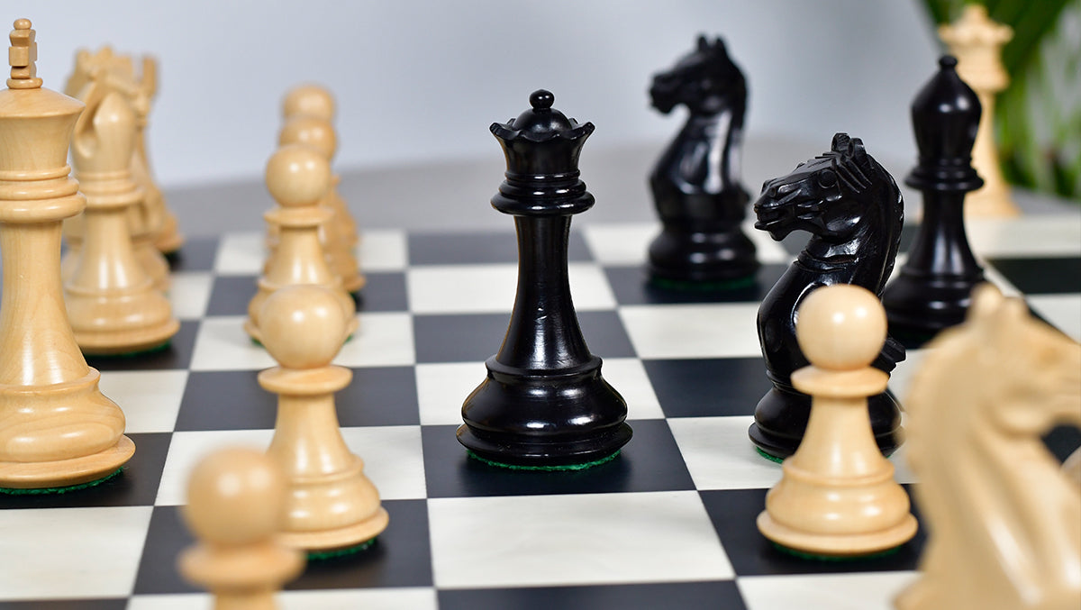 Fierce Knight (Queen's Gambit Series) Staunton Wooden Chess Pieces in Ebonized Boxwood & Box Wood - 4.0" King