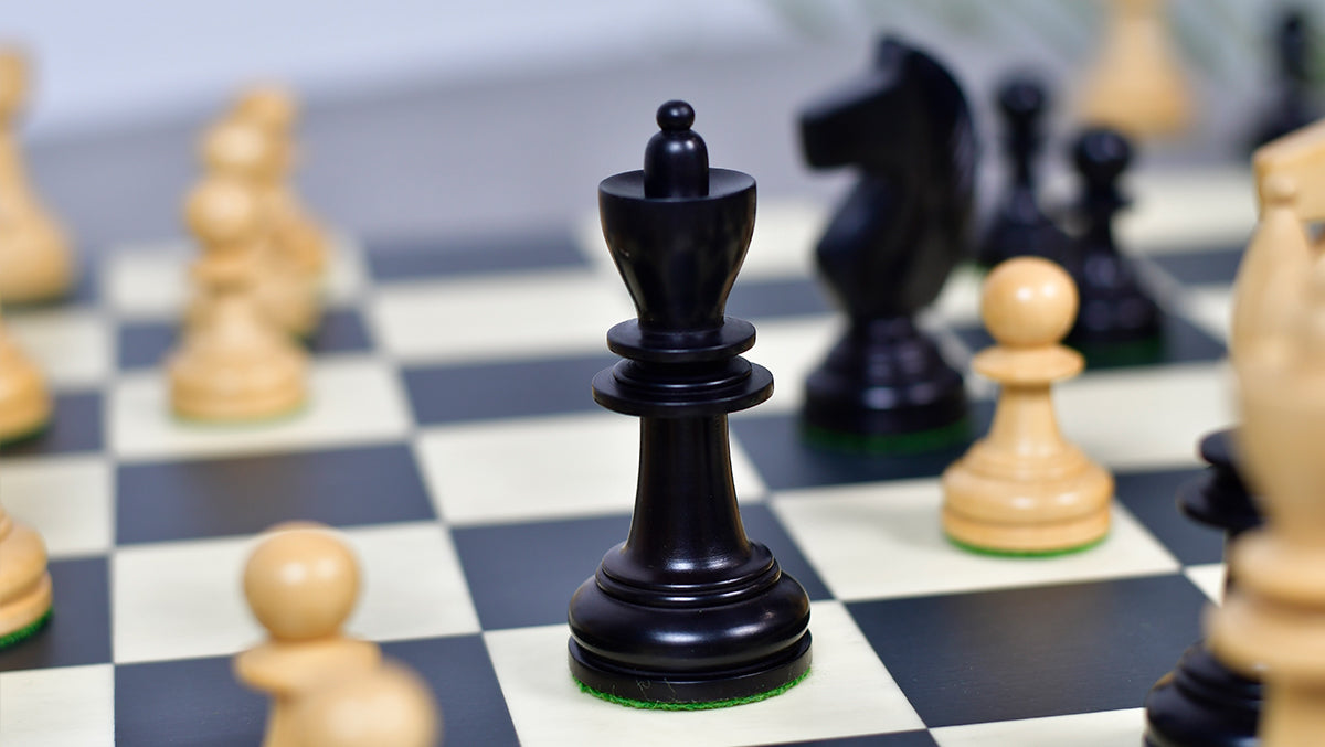 3.9" Hungarian Chess Pieces in Ebonized Boxwood & Natural Boxwood - 1300 Grams