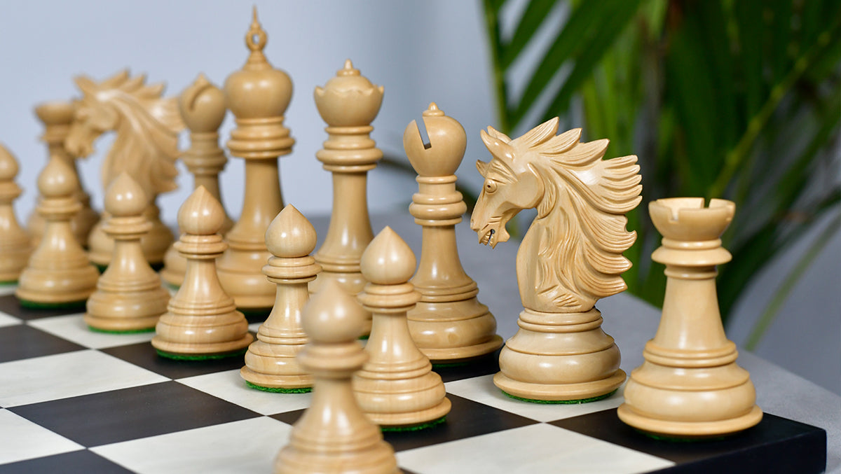 The Sher-E-Punjab Series Chess Pieces in Ebony Wood / Boxwood - 4.6" King