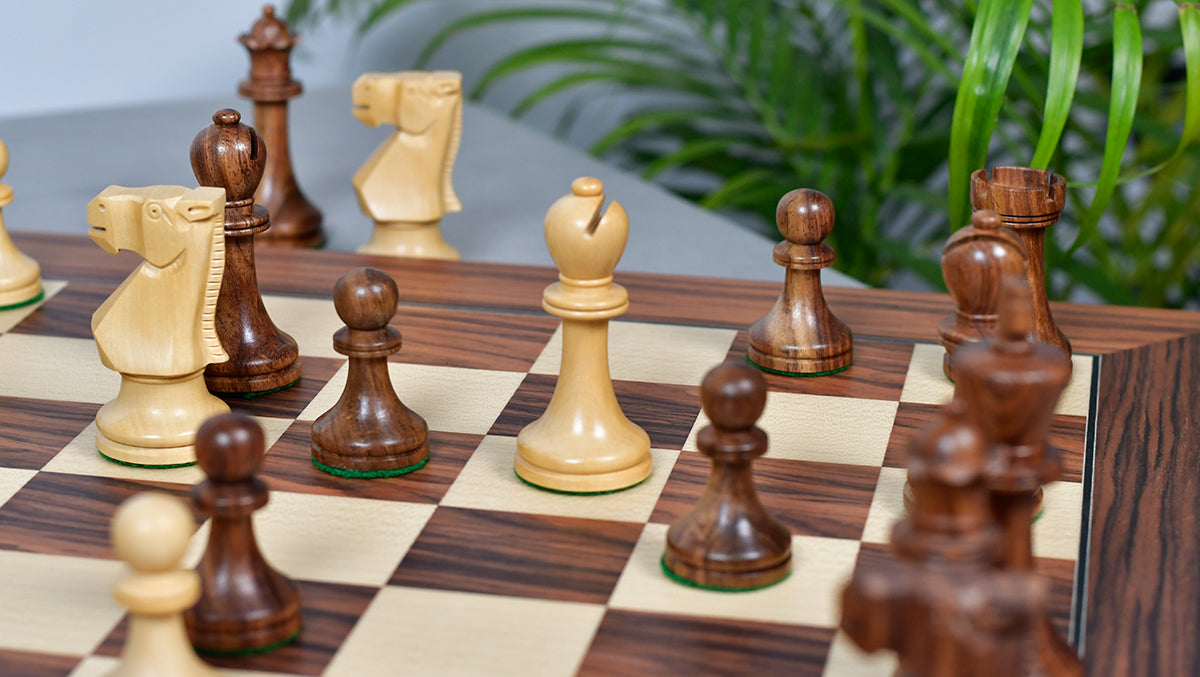 Old Vintage English Staunton Series Chess Pieces in Sheesham & Bowood - 3.8" King
