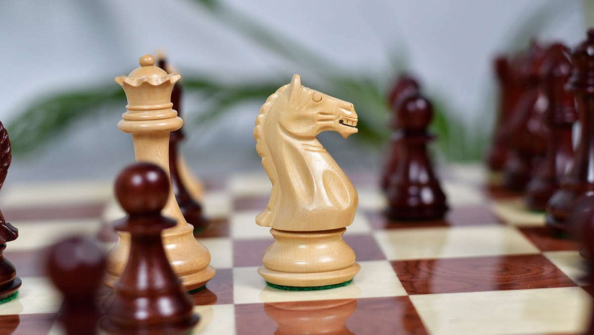 Fierce Knight (The Queen's Gambit) Staunton Series Chess Pieces in Bud Rosewood & Box Wood - 4.0" King