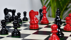 Smokey Staunton Series Painted Chess Set - Chess Pieces Only - Black and Red Painted Boxwood - 3.8" King