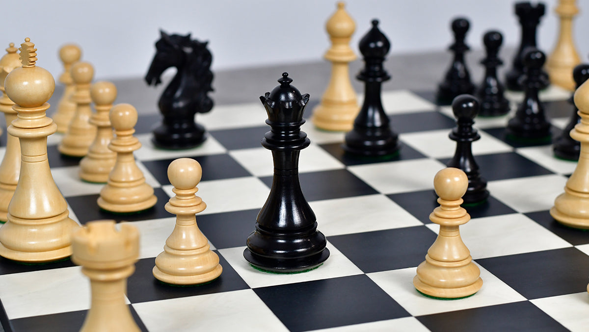 The Shera Series Staunton Triple Weighted Chess Pieces V2.0 in Ebony / Box Wood - 4.5" King