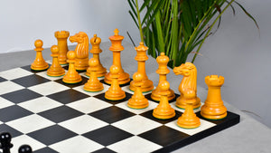 Circa 1887 Turner Teich Soviet-Staunton Style Weighted 4" Chess Pieces in Ebony & Golden Antique Boxwood - 1700 Grams Weight