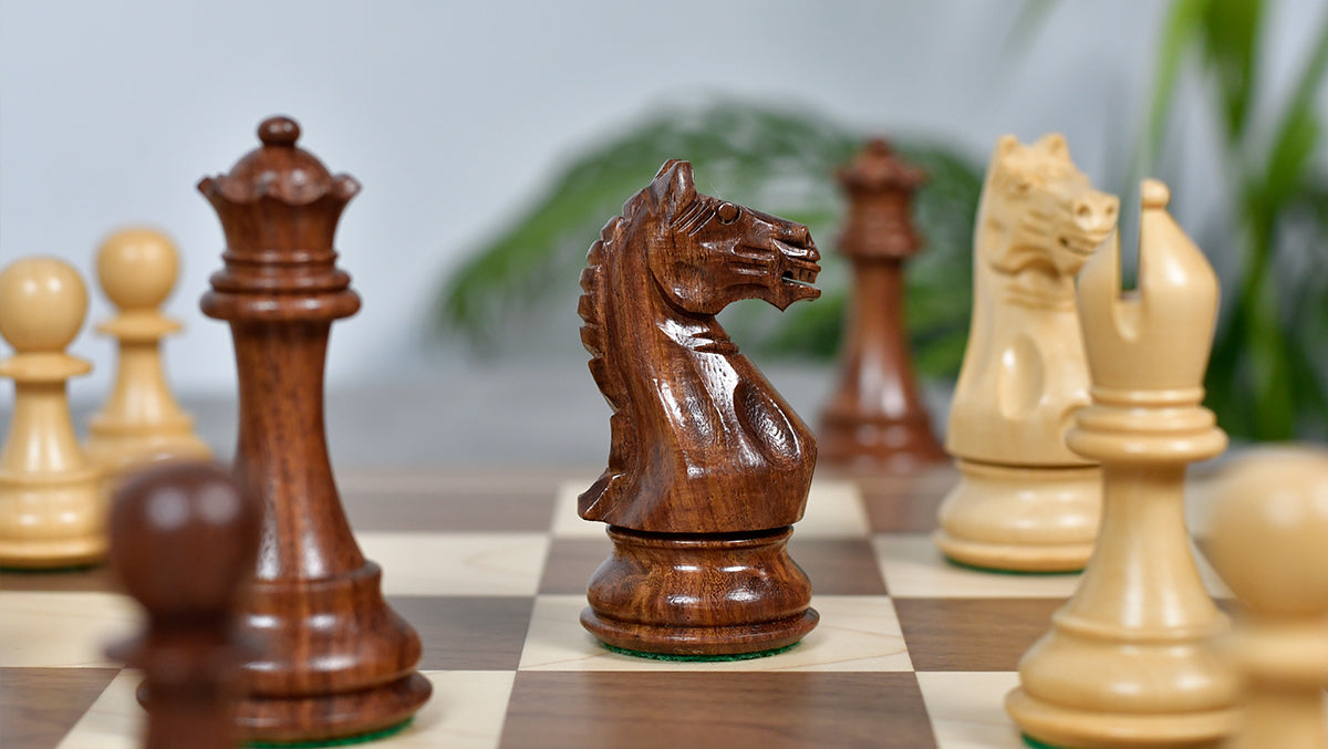 Fierce Knight (Queen's Gambit Series) Staunton Wooden Chess Pieces in Sheesham & Box Wood - 4.0" King
