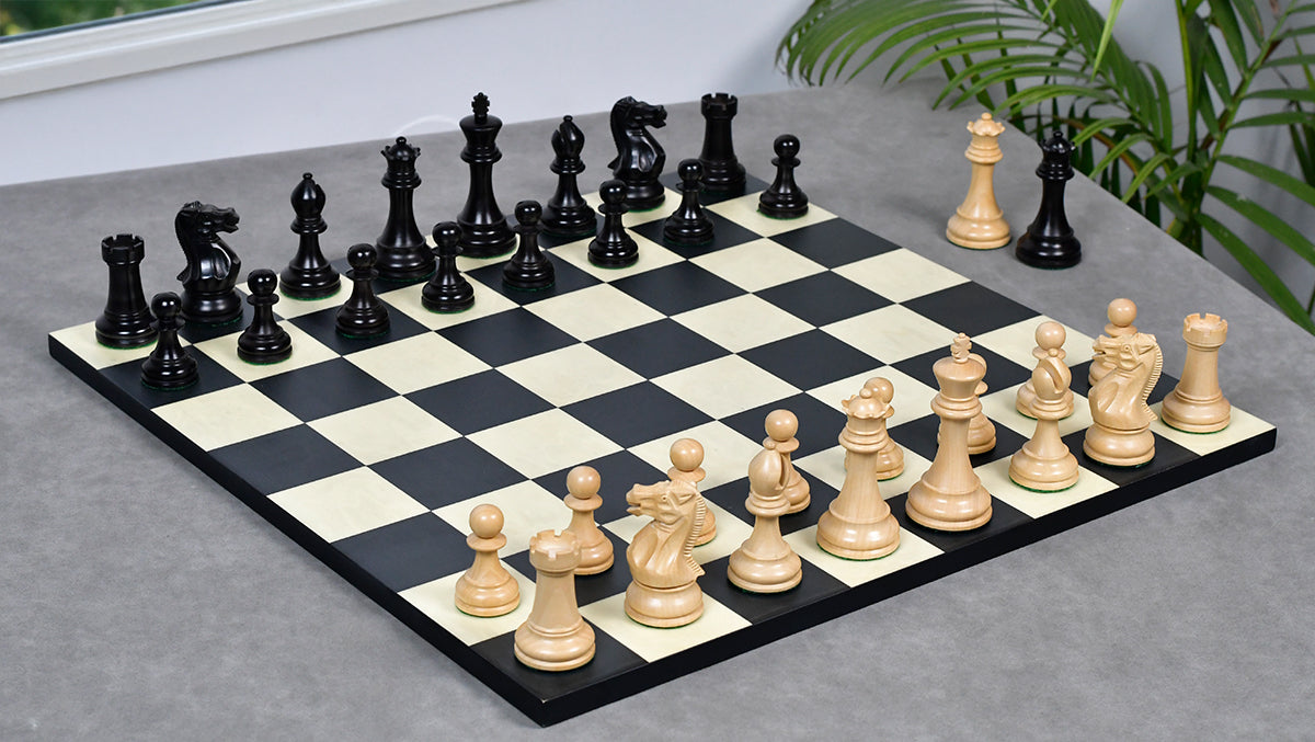 3.8" Pro Staunton Series Tournament Weighted Chess Pieces in Ebonized and Boxwood - 1264 Grams