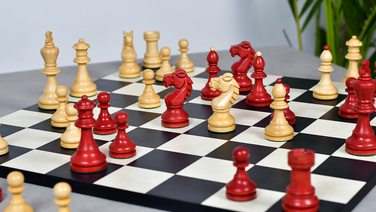 Special Edition Reproduced Vintage 1950's Circa Bohemia Staunton Series German Chess Pieces in Stained Crimson Boxwood - 3.89" King