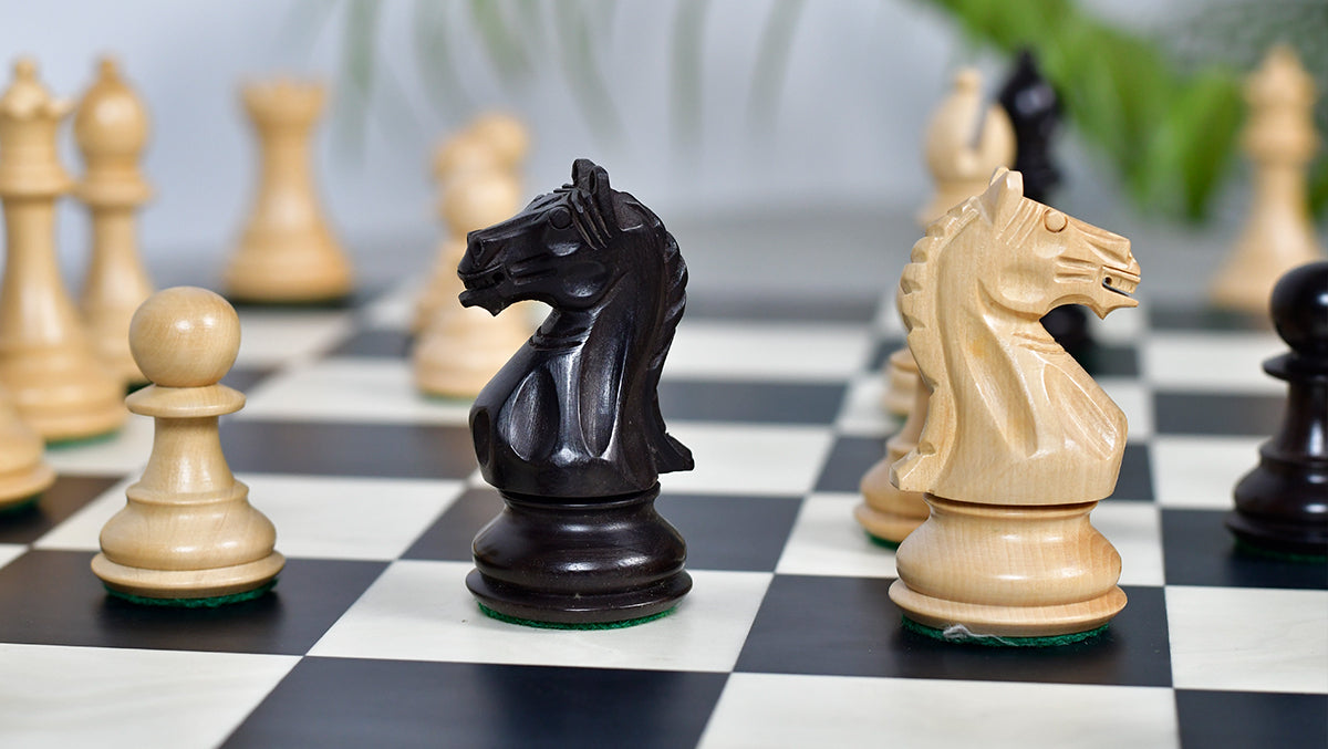 Fierce Knight (Queens's Gambit Series) Staunton Wooden Chess Pieces in Indian Ebonized Wood & Box Wood - 3.5" King