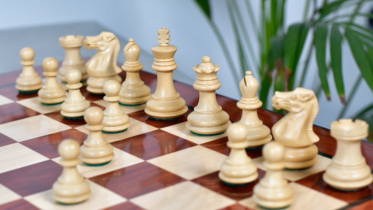 Collector Series Handcarved Staunton Chess Pieces in Ebonized Boxwood & Natural Boxwood - 2.6" King