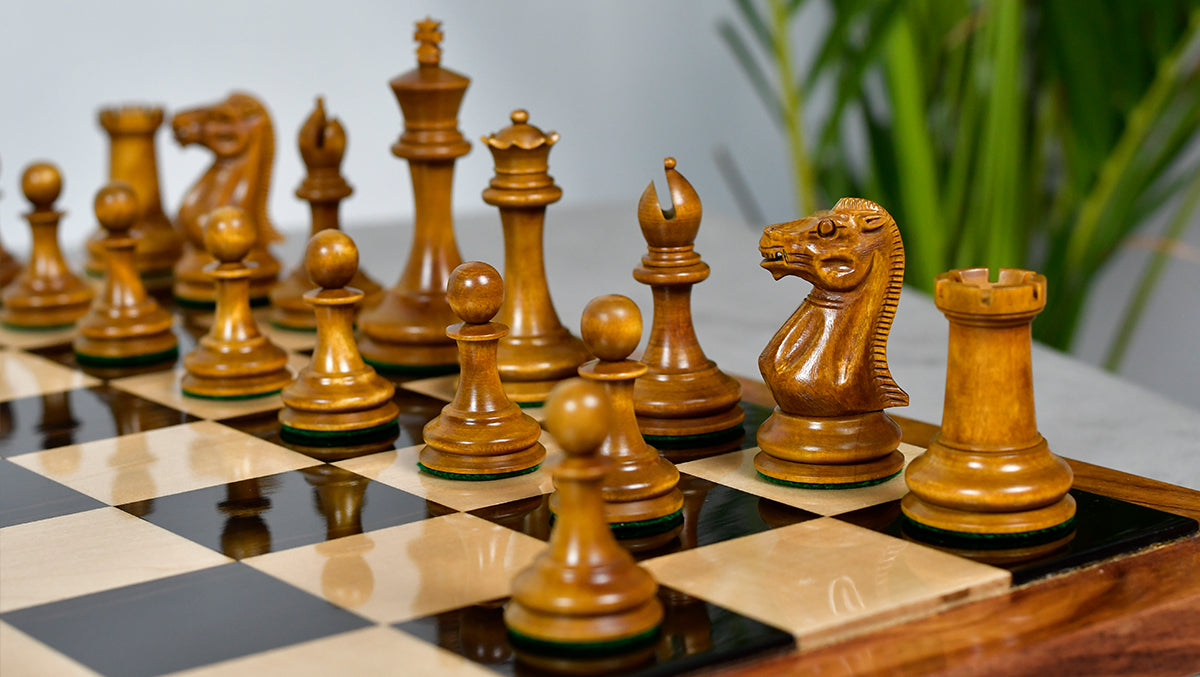 The 1849 Cooke Type 2 Jaques Staunton Weighted 3.5 inch King Chess Pieces in Ebony wood and Vintage Antique Boxwood - 1100 Grams Weight