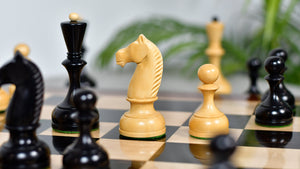 Combo Of 1950s' Botvinnik Tournament Soviet Era Chess Pieces in 4.4 inch King Ebonized Boxwood - 1480 Grams Weight With Solid Wooden Indian Chess Board in Genuine Ebony Wood & Maple Wood with Sheesham Wood Border