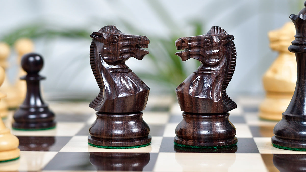 Pro Staunton Series Tournament Weighted Chess Pieces in Indian Rosewood and Boxwood - 3.8" King