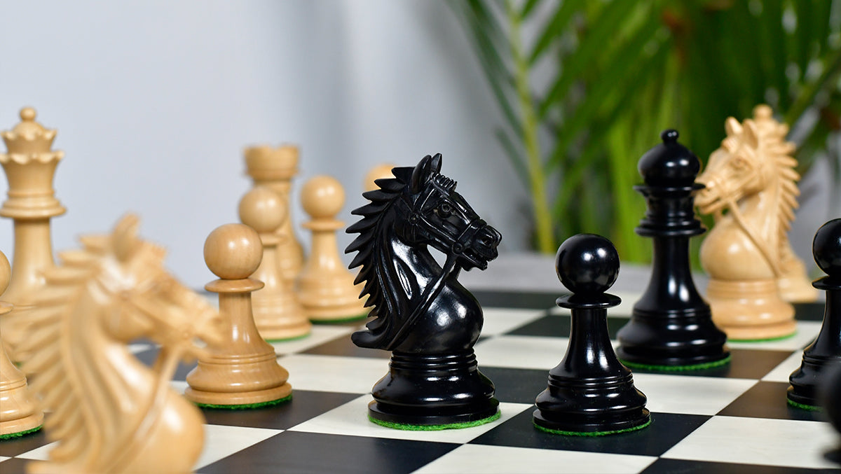 The Bridle Series Luxury Triple Weighted Chess Pieces in Ebony Wood / Boxwood - 4.2" King