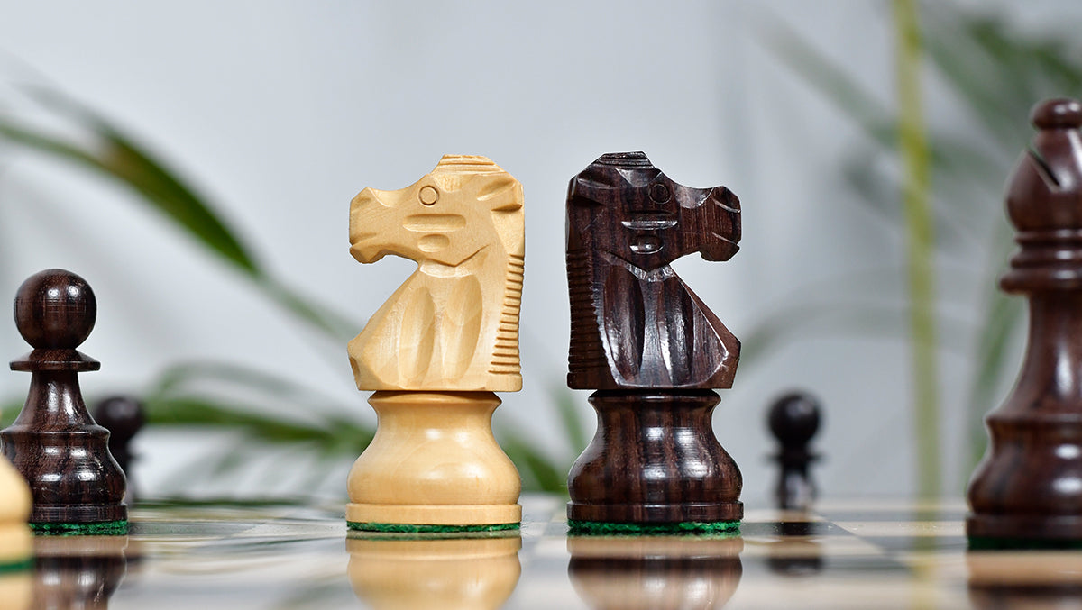 French Lardy Exclusive Tournament Size Weighted Wooden Chess Pieces in Indian Rosewood / Box wood - 3.75"