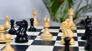 1849 Original Staunton Pattern Wooden Heavy Chess Pieces in Ebony / Boxwood with King Side Stamping - 3.75" King