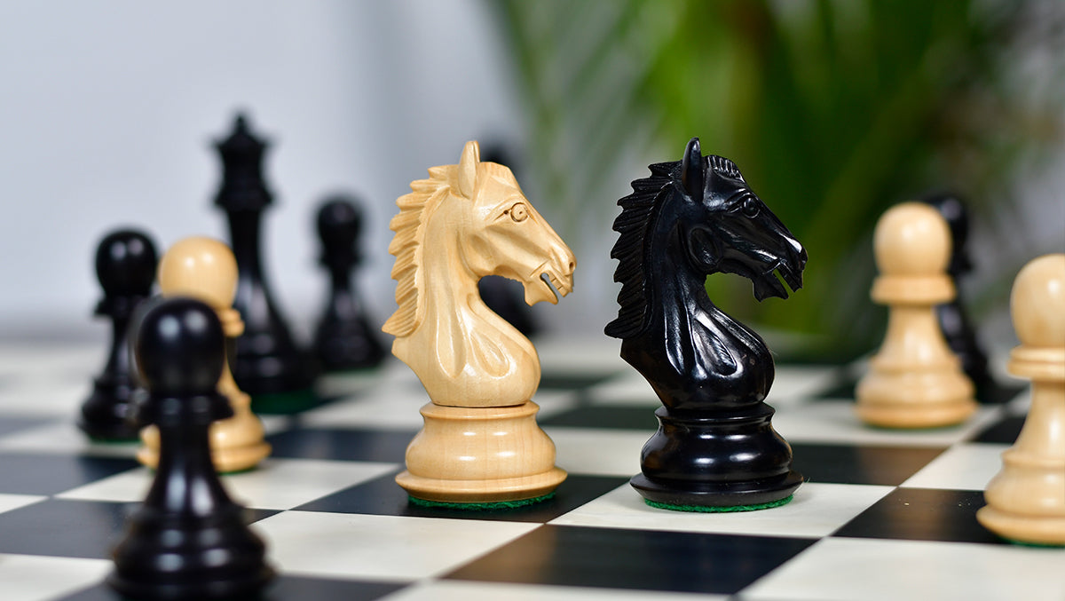 Derby Knight Staunton Pattern Weighted Chess Pieces  in Ebonized & Boxwood - 4.1" King