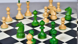 Russian (Soviet Era) Series Chess Pieces in Stained Green Ash Burl / Boxwood - 3.7" King