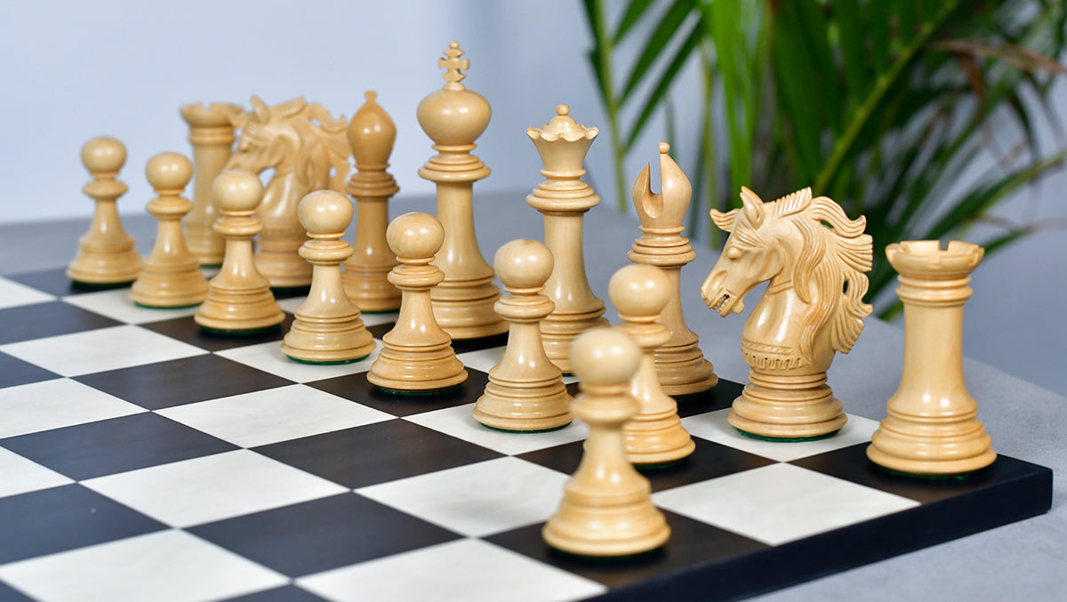 Crown Heritage Series Luxury Chess Pieces in Ebony Wood & Natural Boxwood 4.3” King